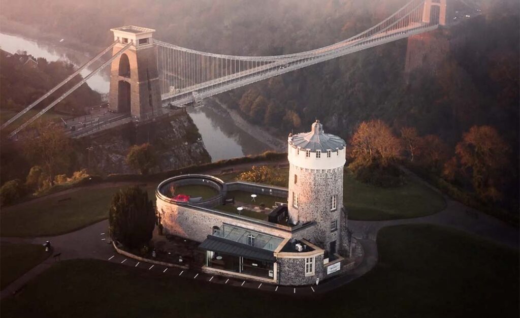 clifton observatory wedding venue with clifton suspension bridge behind