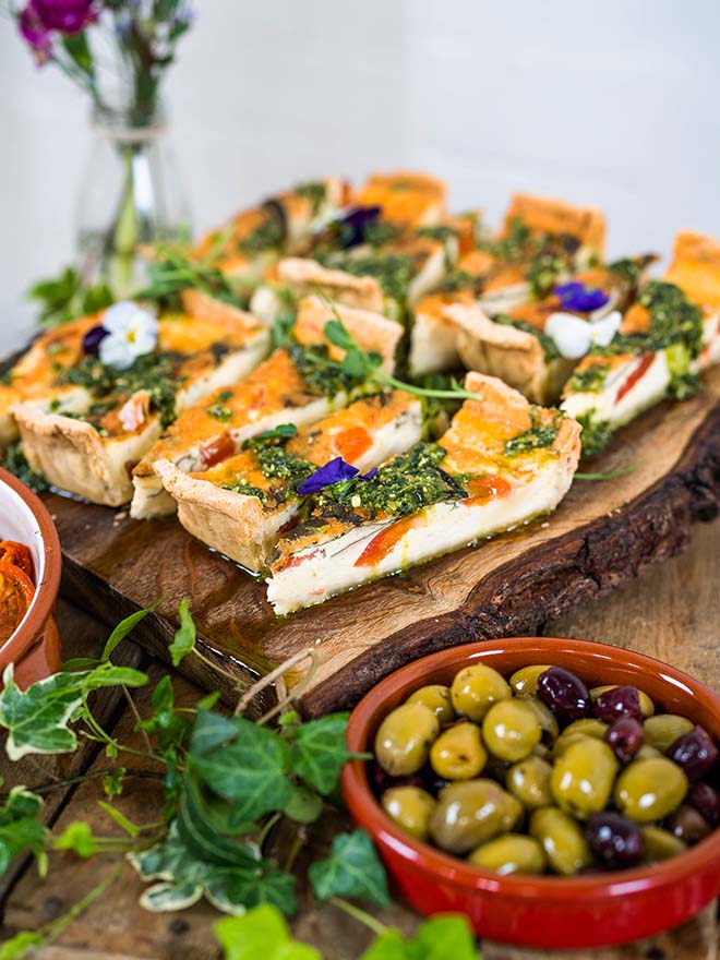 tomato quiche slices for finger food event in bristol by kates kitchen catering
