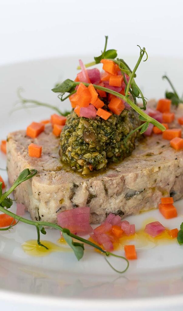 wedding starter of chicken terrine with pickled vegetables prepared by kates kitchen
