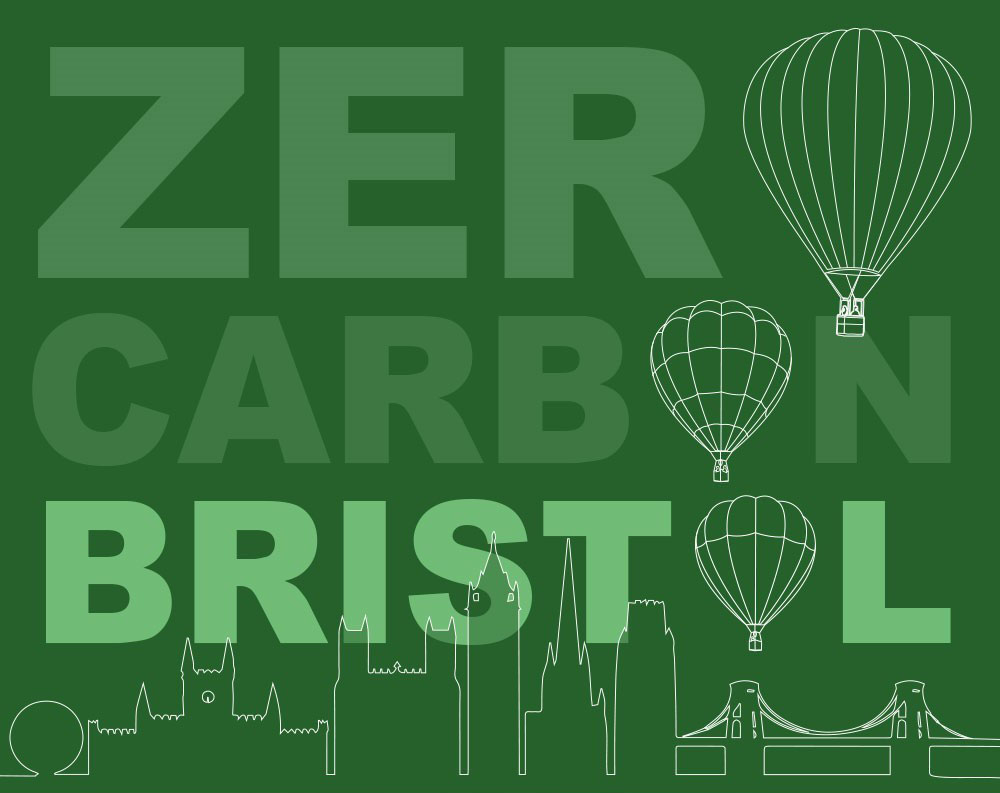 zero carbon bristol graphic with hot air balloons