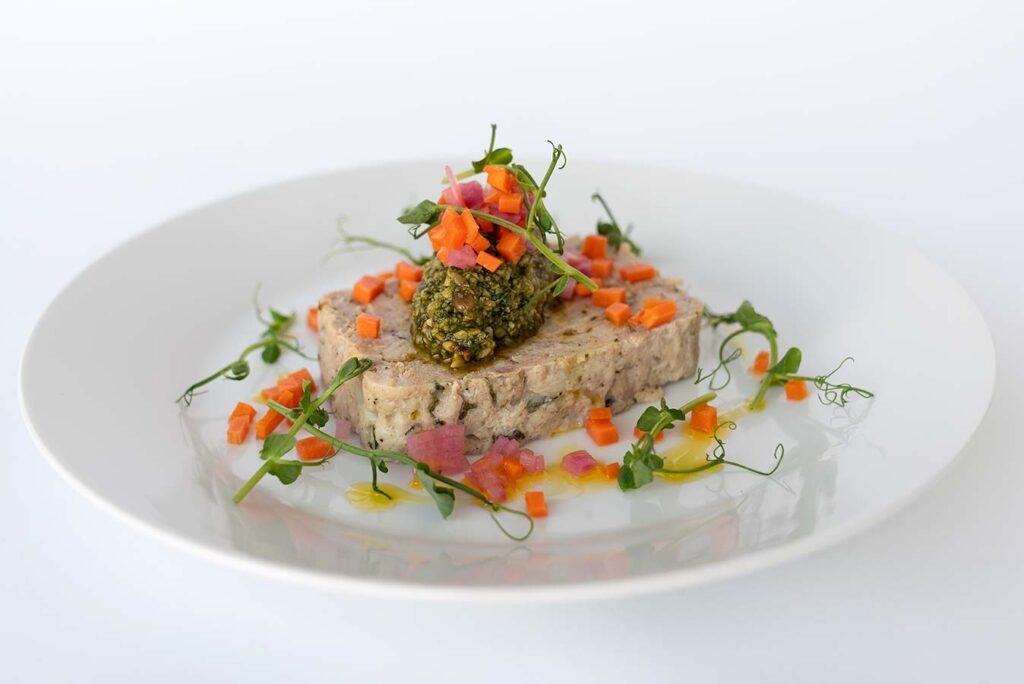 chicken parfait with pesto and micro herbs chicken parfait with pesto and micro herbs