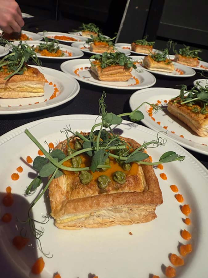 vegan puff pastry tart with butternut squash and minted pea