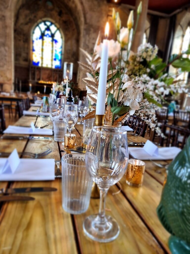 Wedding set for reception at The Mount Without in Bristol